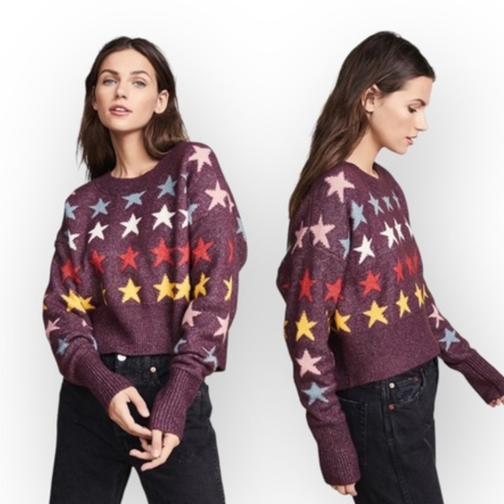 WILDFOX  Couture Rainbow Star Elektra Knit Sweater Crushed Berry size small NWT - Picture 2 of 9